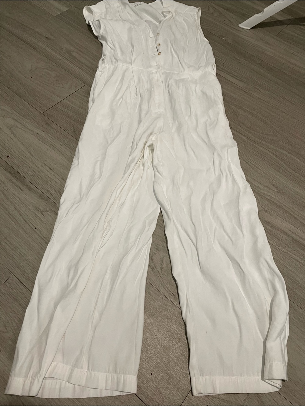 Mango White Button-Front Wide-Leg Jumpsuit